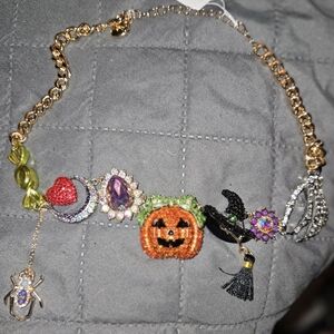 Betsey Johnson Gold Necklace with Multicolor Halloween Charms